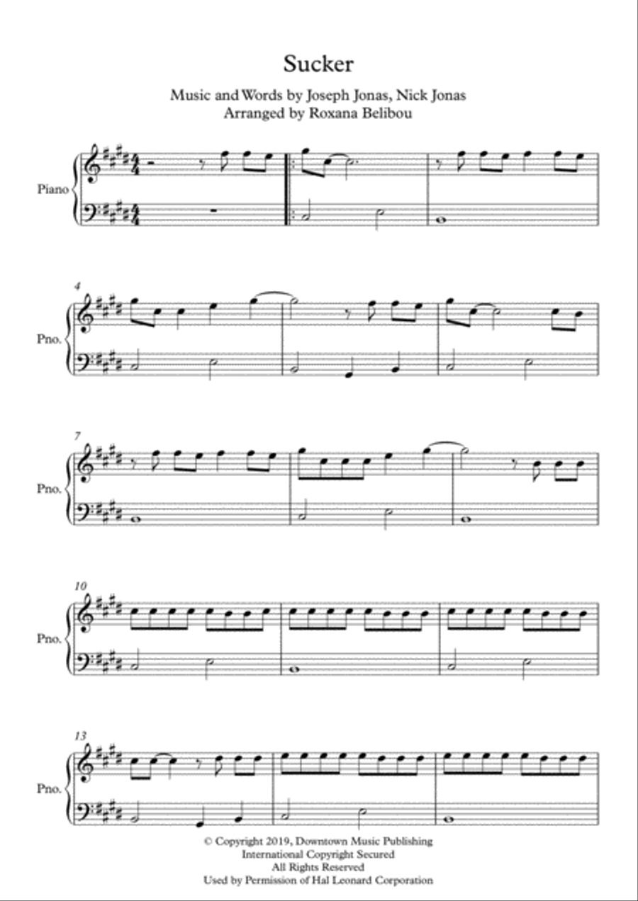 Sucker Easy Piano scores gallery preview page 1