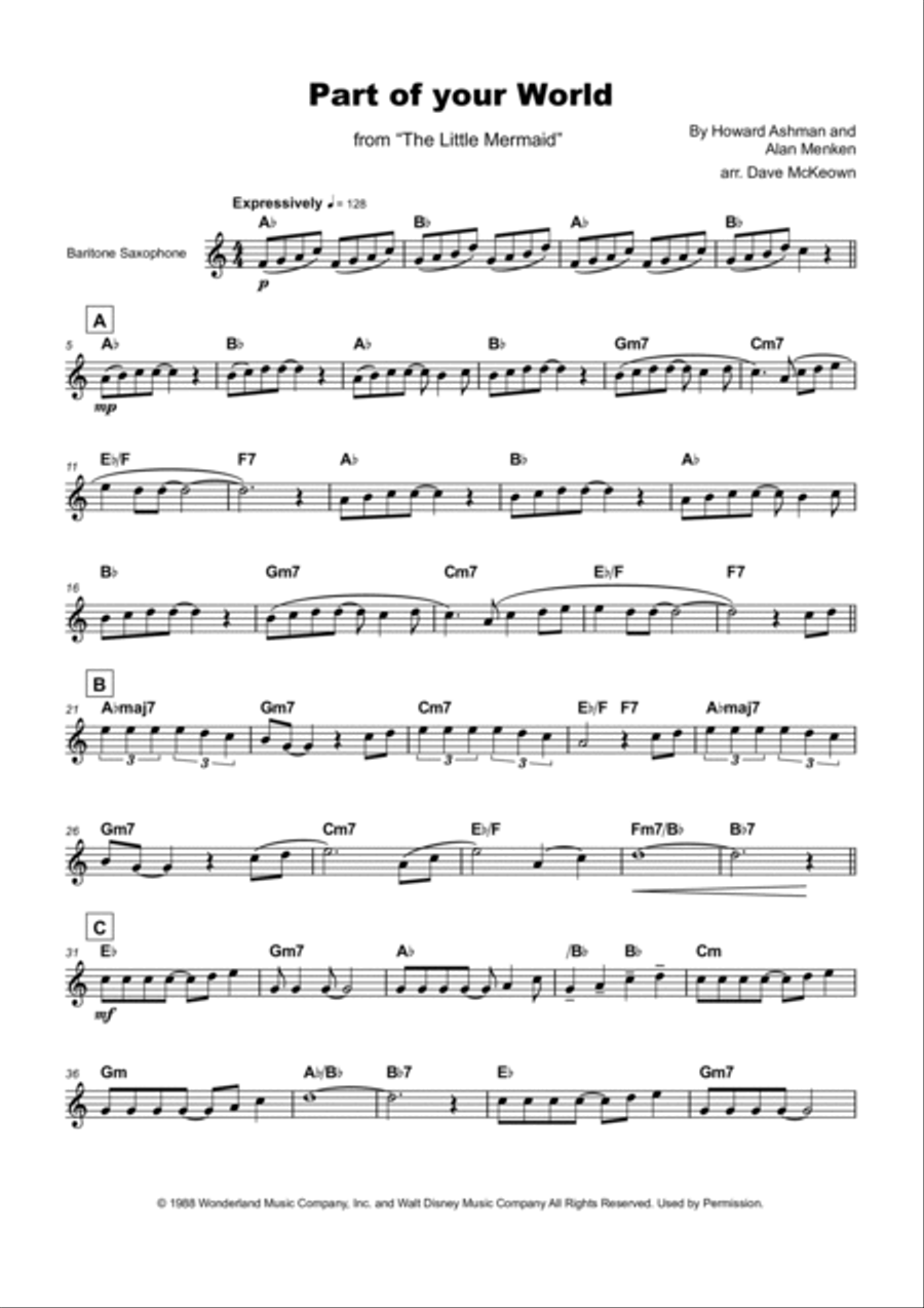 Part Of Your World Baritone Saxophone scores gallery preview page 2