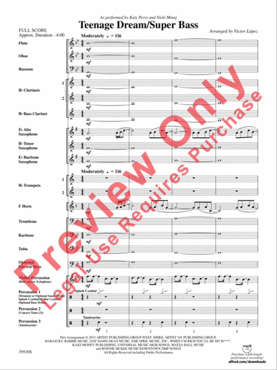 Teenage Dream / Super Bass Concert Band scores gallery preview page 4