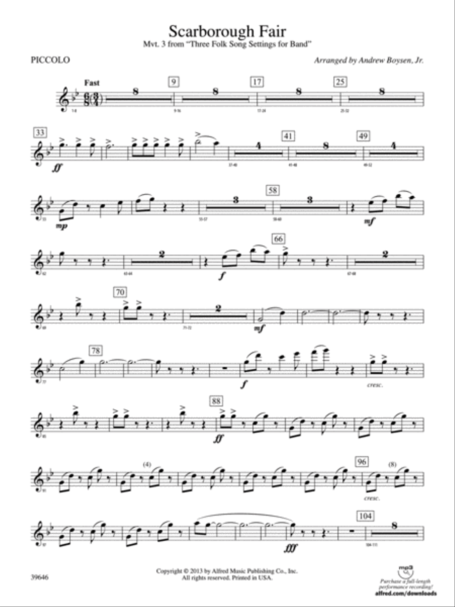 Scarborough Fair: Piccolo Concert Band scores gallery preview page 1