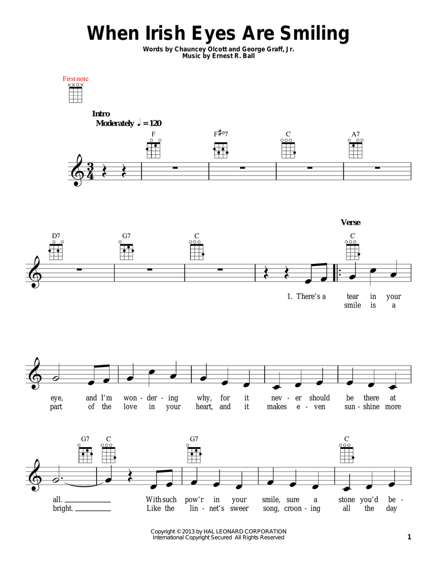 When Irish Eyes Are Smiling Ukulele scores gallery preview page 1