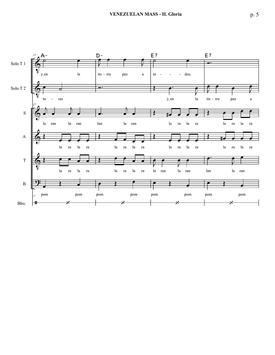Venezuelan Mass - II. Gloria - Duo of Tenors soloists and SATB with Cuatro accompaniment and percuss 4-Part scores gallery preview page 6