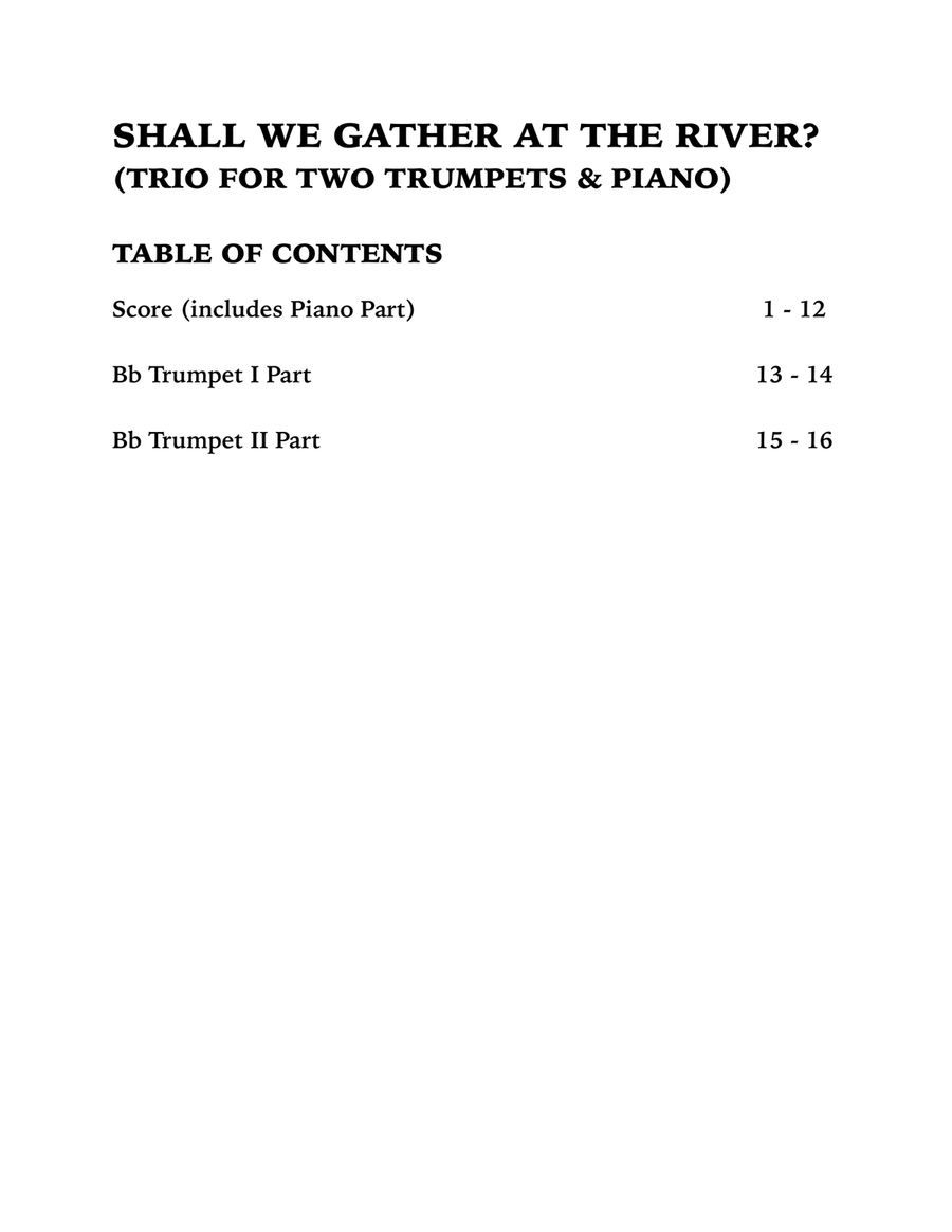 Shall We Gather at the River (Trio for Two Trumpets and Piano) Trumpet Duet scores gallery preview page 4