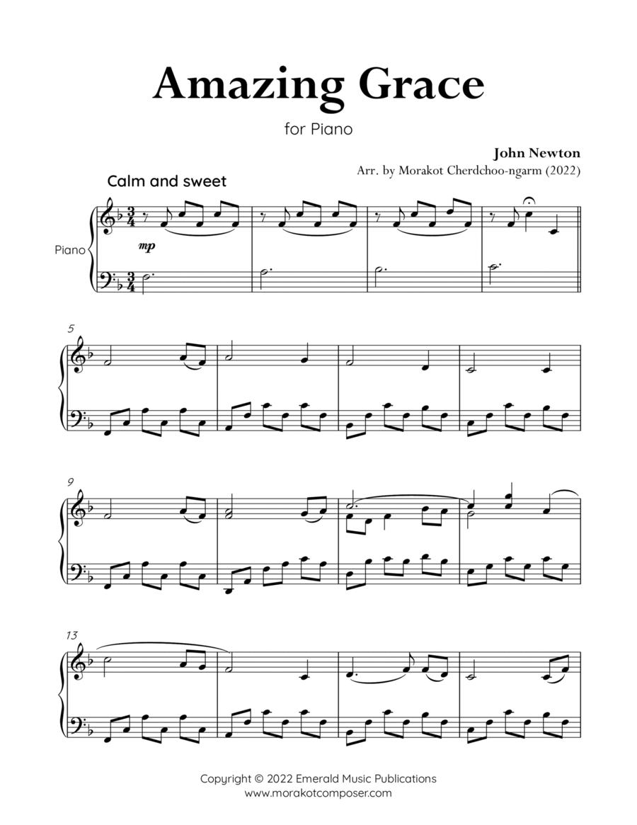 Amazing Grace for Piano (3 verses) image number null