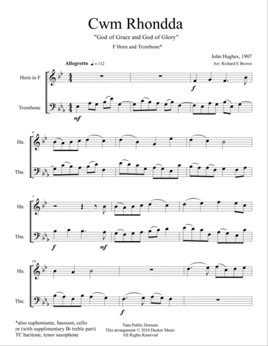 Cwm Rhondda - God of Grace and God of Glory Brass Duet scores gallery preview page 2