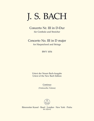 Book cover for Concerto for Harpsichord and Strings No. 3 D major BWV 1054