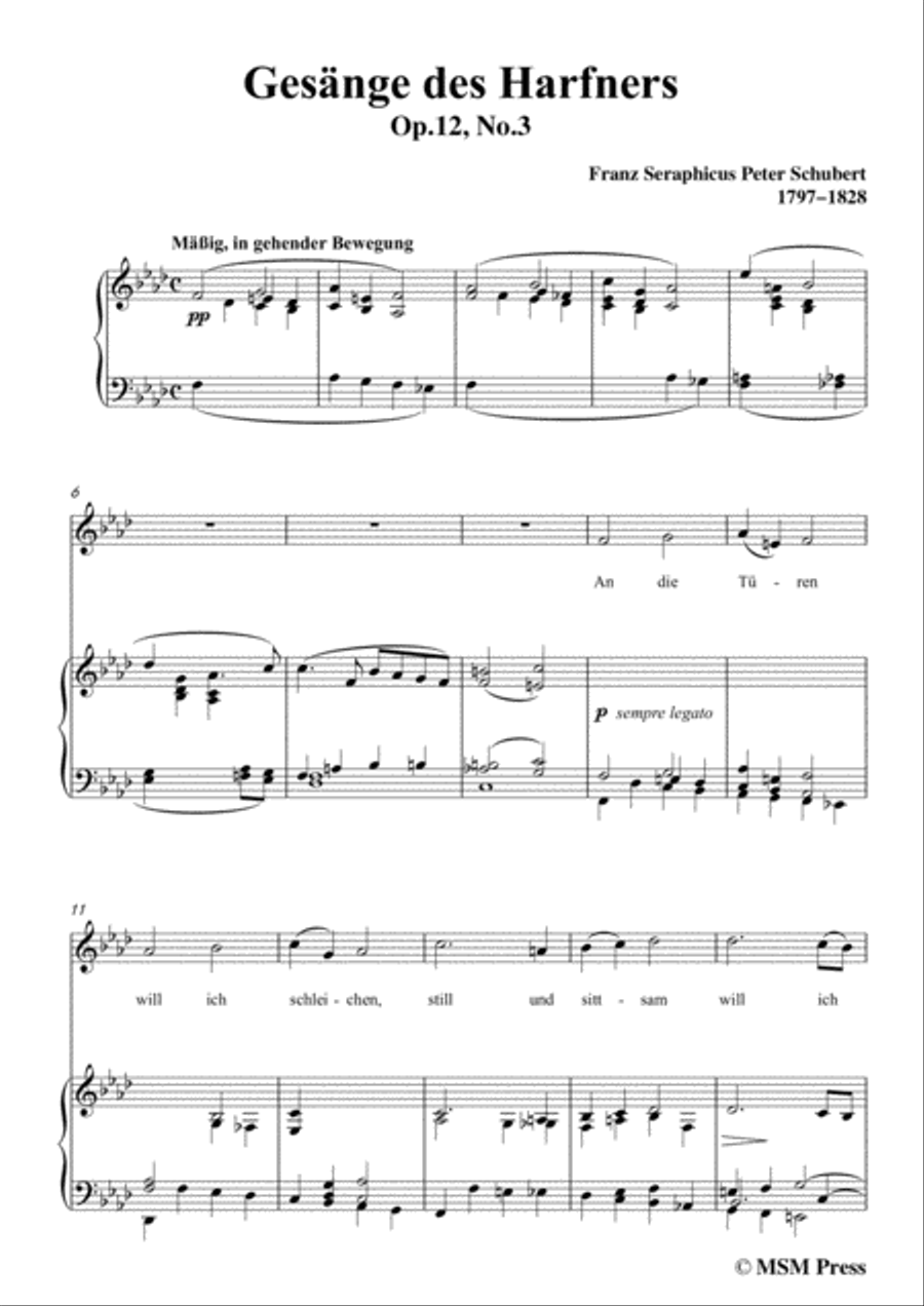 Schubert-An die Türen will ich schleichen Op.12 No.3 in f minor,for voice and piano Voice Solo scores gallery preview page 3