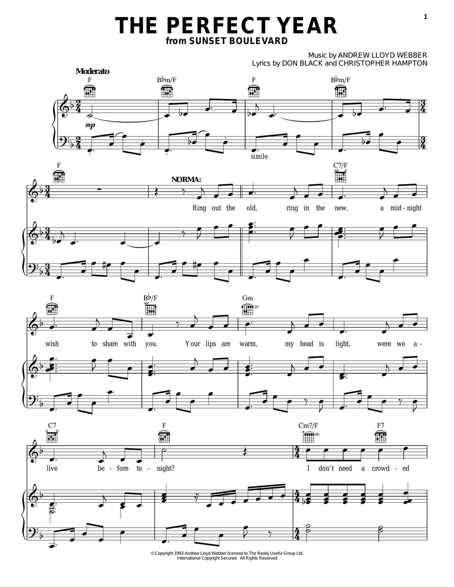 The Perfect Year (from Sunset Boulevard) Guitar scores gallery preview page 1