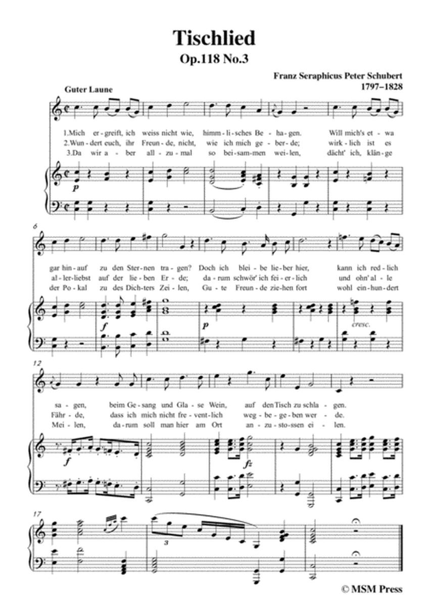 Schubert-Tischlied,Op.118 No.3,in C Major,for Voice&Piano image number null