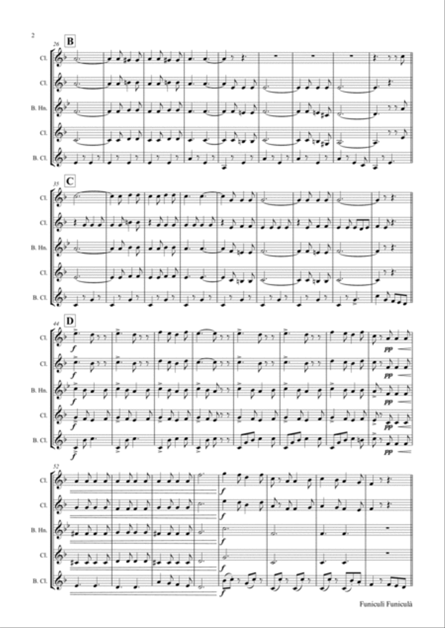 Funiculi Funicula - Italian Evergreen - Clarinet Quartet Clarinet Quartet scores gallery preview page 3