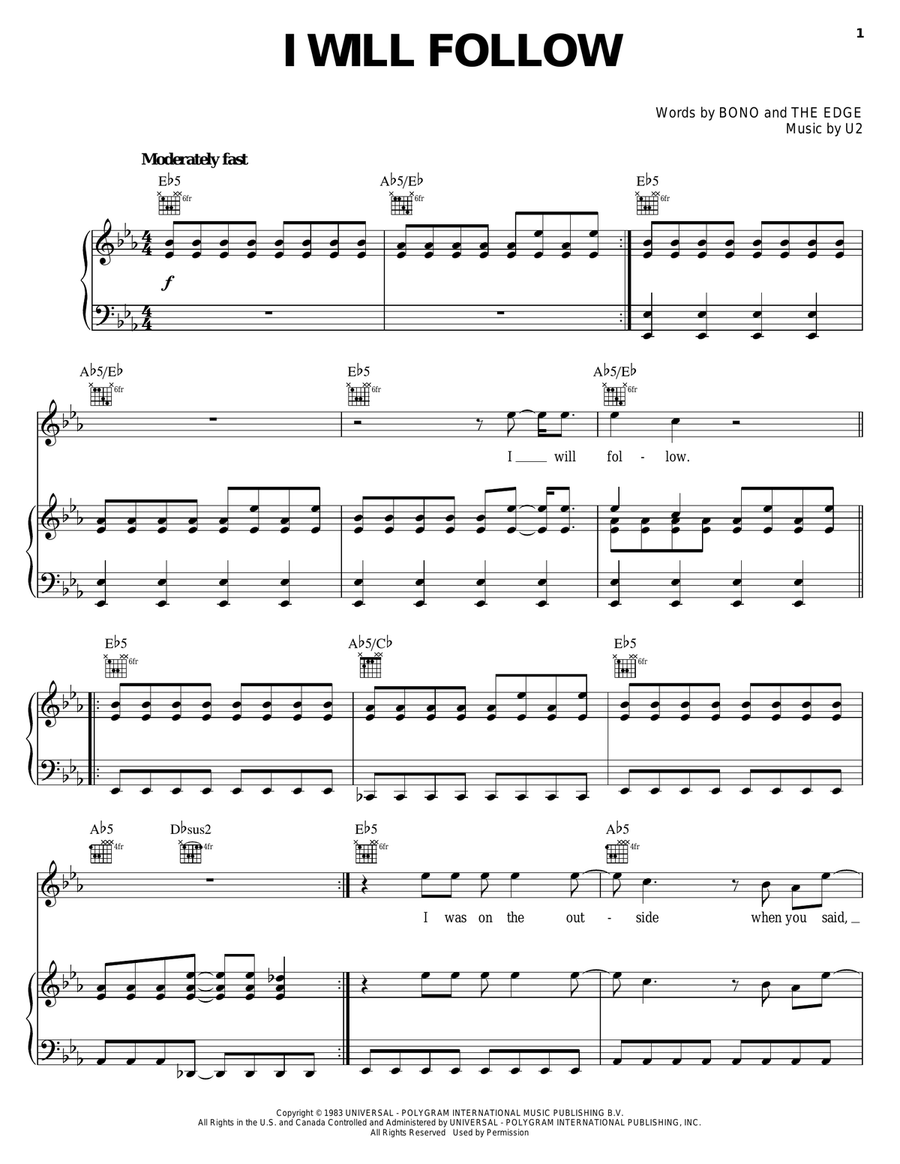 I Will Follow I Will Follow Piano, Vocal, Guitar scores gallery preview page 1