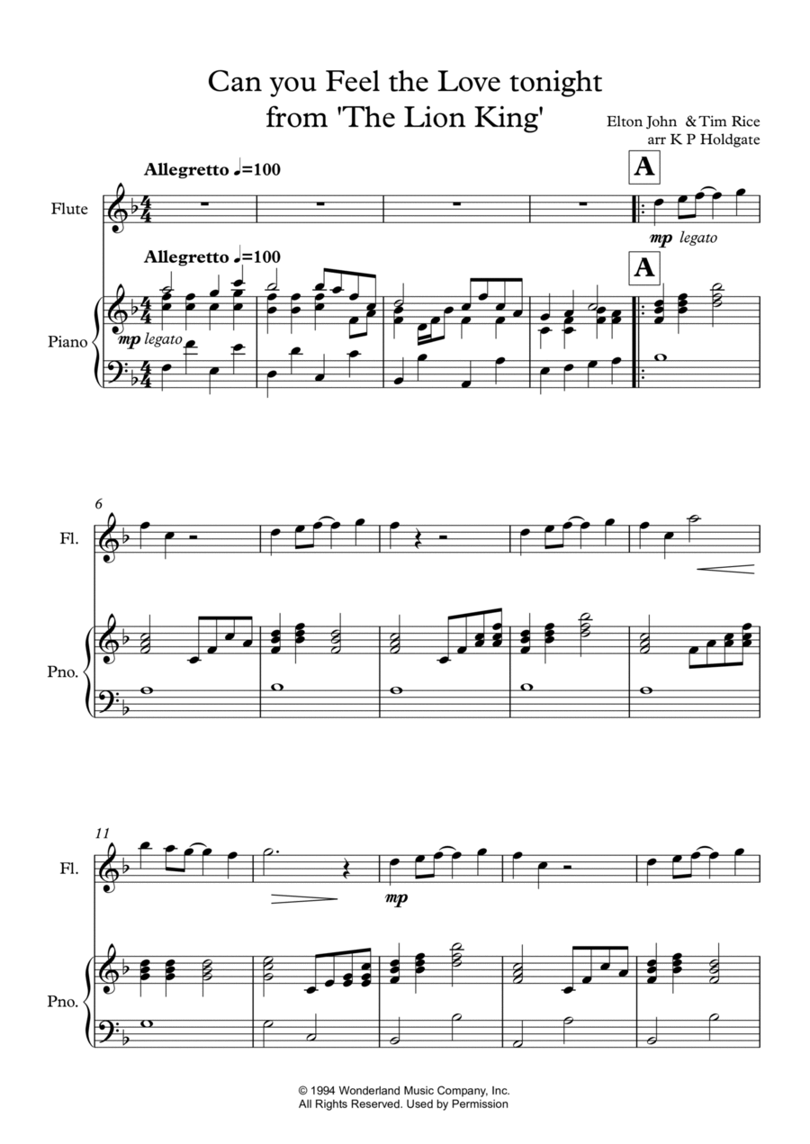 Can You Feel The Love Tonight Flute Solo scores gallery preview page 1