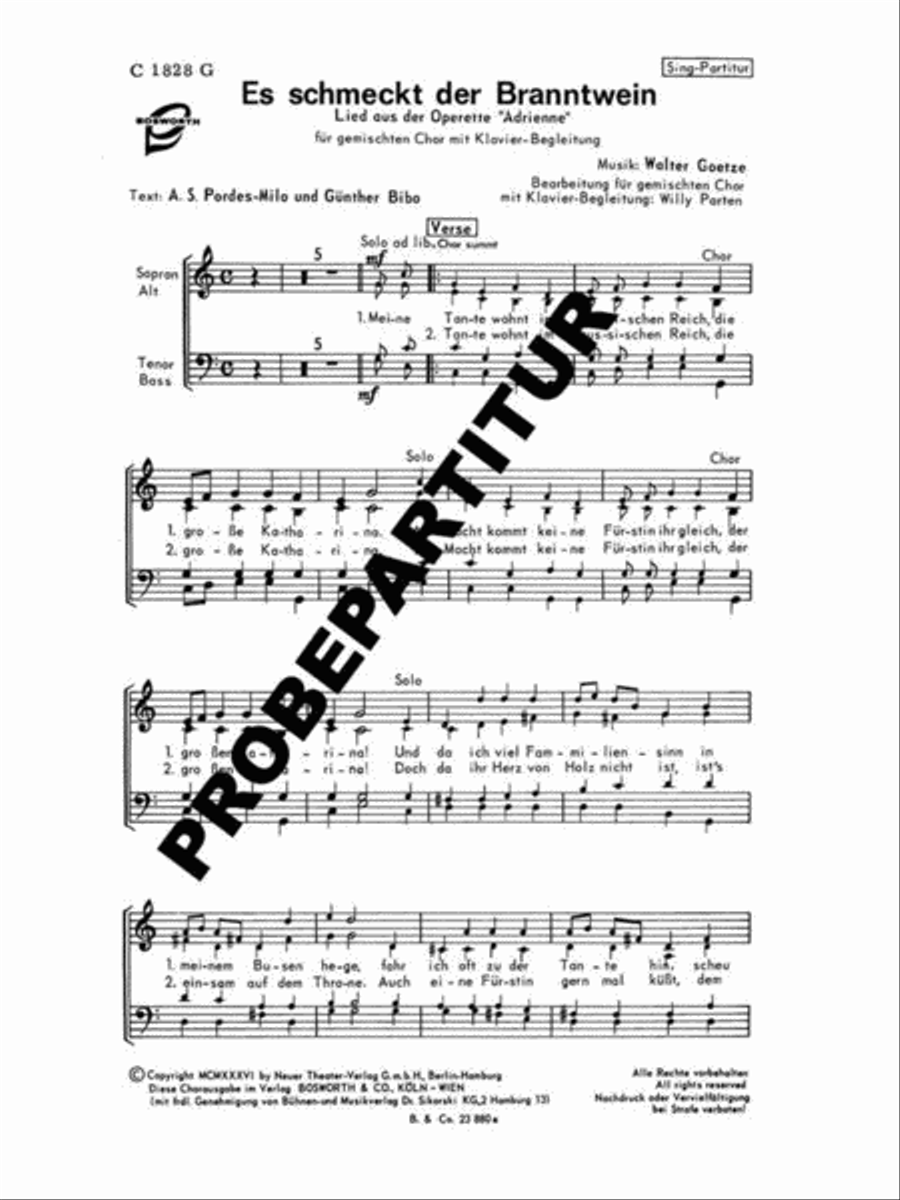 Es schmeckt der Brandwein Mixed Choir scores gallery preview page 1