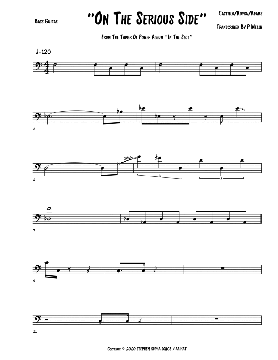 On The Serious Side Bass Guitar scores gallery preview page 1