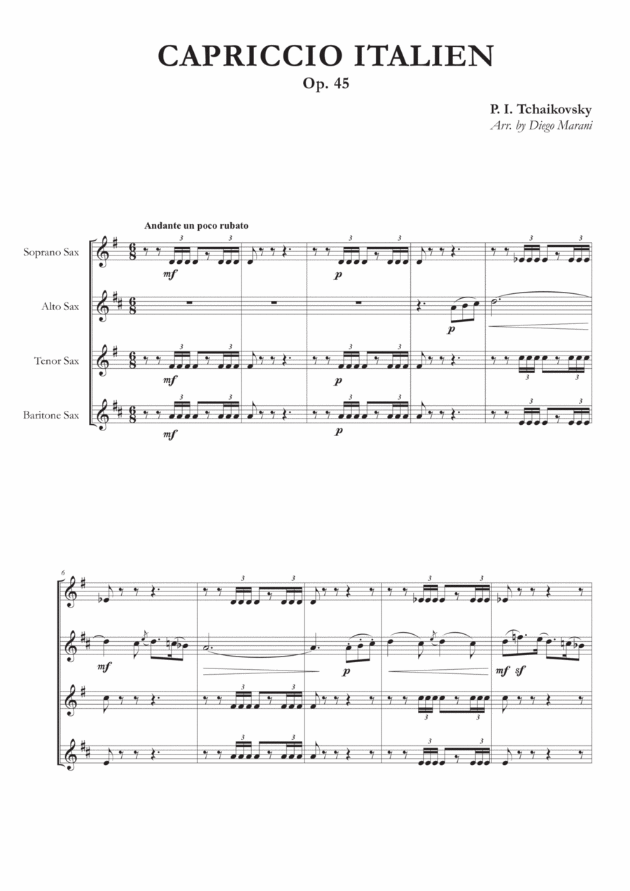 Capriccio Italien for Saxophone Quartet Saxophone Quartet scores gallery preview page 1