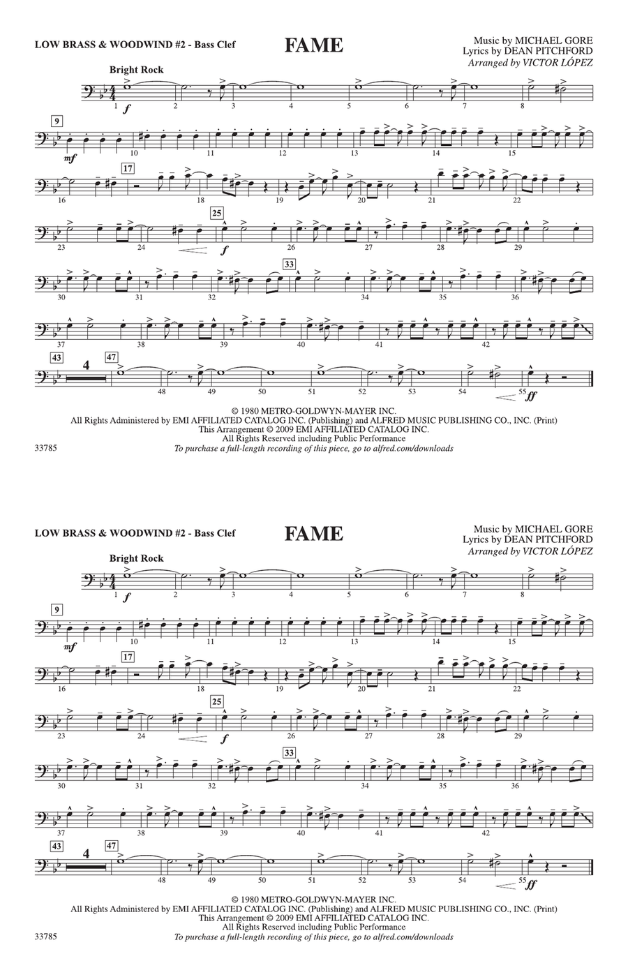 Fame: Low Brass & Woodwinds #2 - Bass Clef