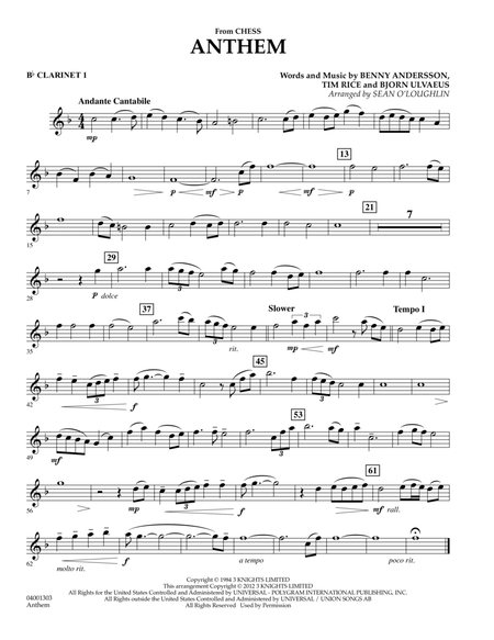 Anthem (from Chess) - Bb Clarinet 1
