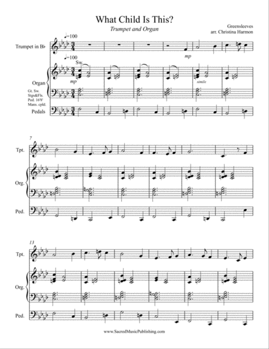 What Child Is This - One Trumpet and Organ Trumpet Duet scores gallery preview page 2