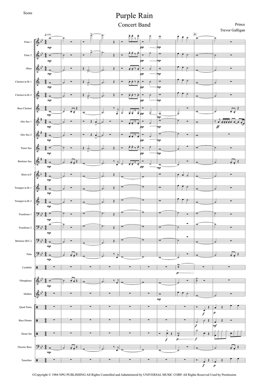 Purple Rain Concert Band scores gallery preview page 1