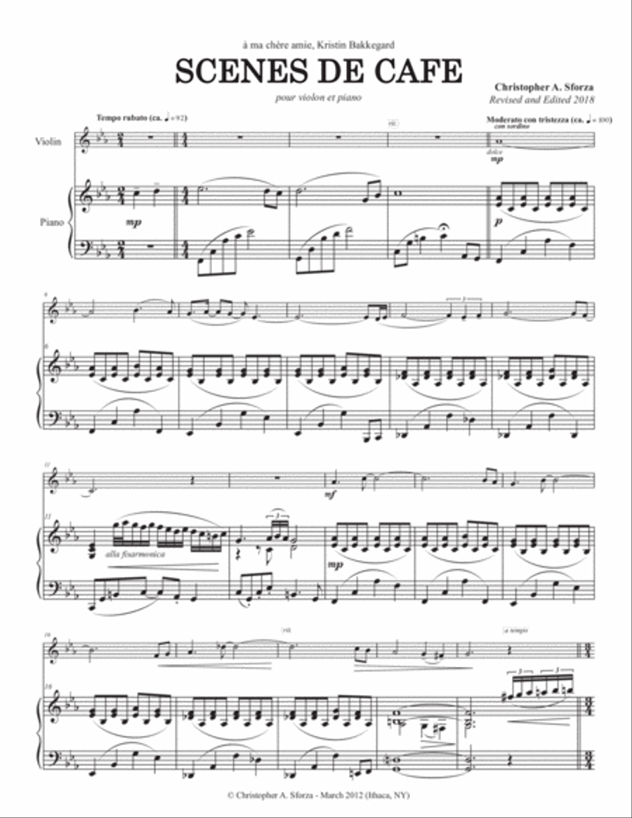 Scènes de café, for violin and piano Violin Solo scores gallery preview page 2