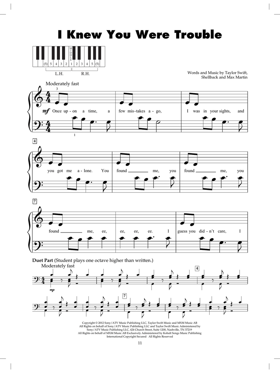 I Knew You Were Trouble Piano scores gallery preview page 1