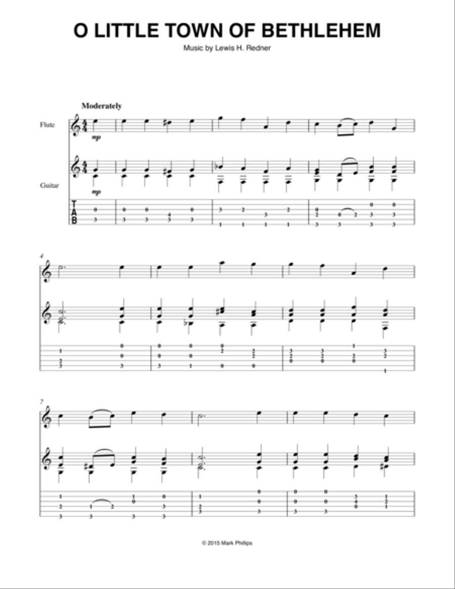 O Little Town of Bethlehem Flute scores gallery preview page 1