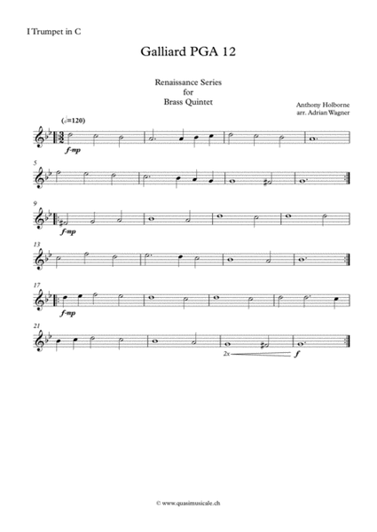 Galliard PGA 12 (Anthony Holborne) Brass Quintet arr. Adrian Wagner image number null