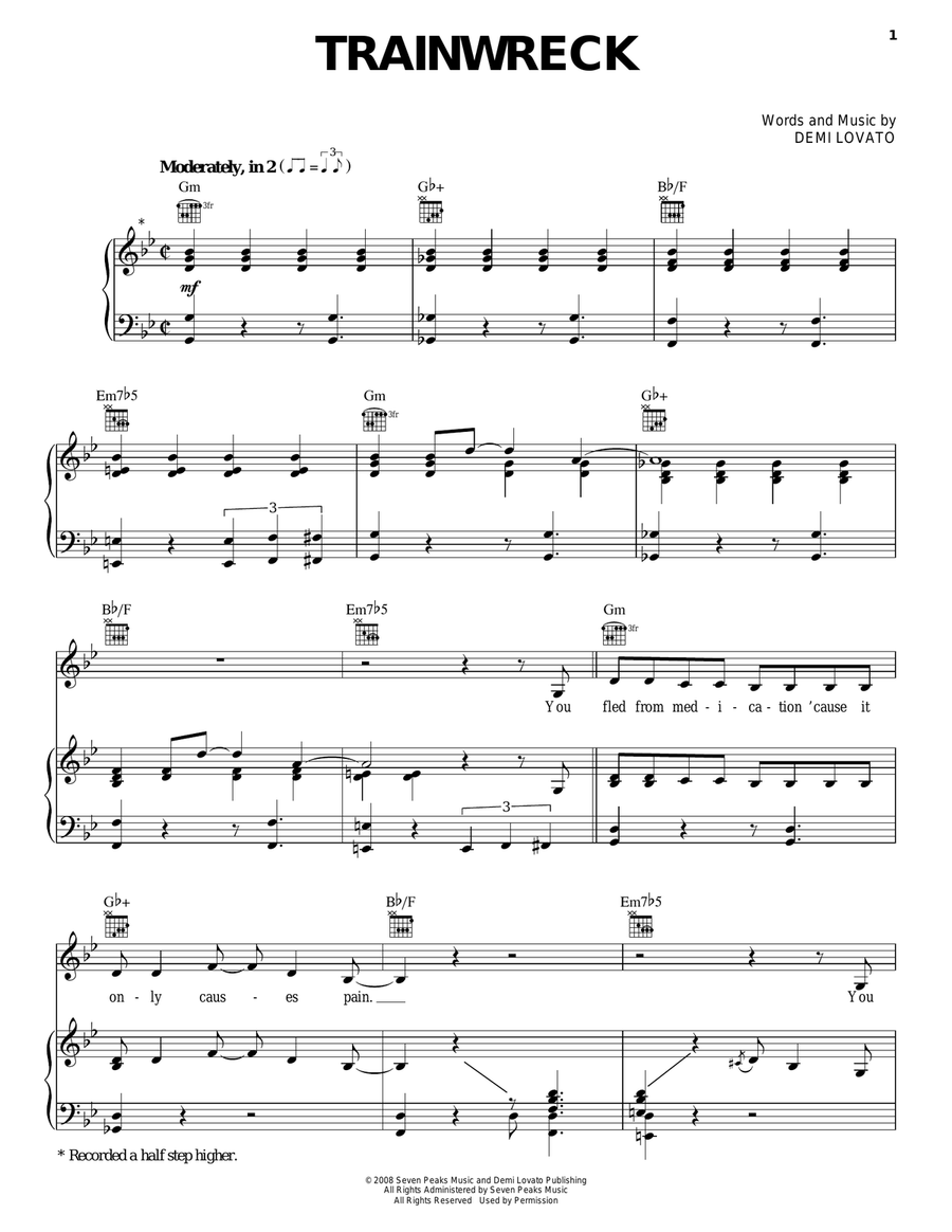 Trainwreck Piano, Vocal, Guitar scores gallery preview page 1