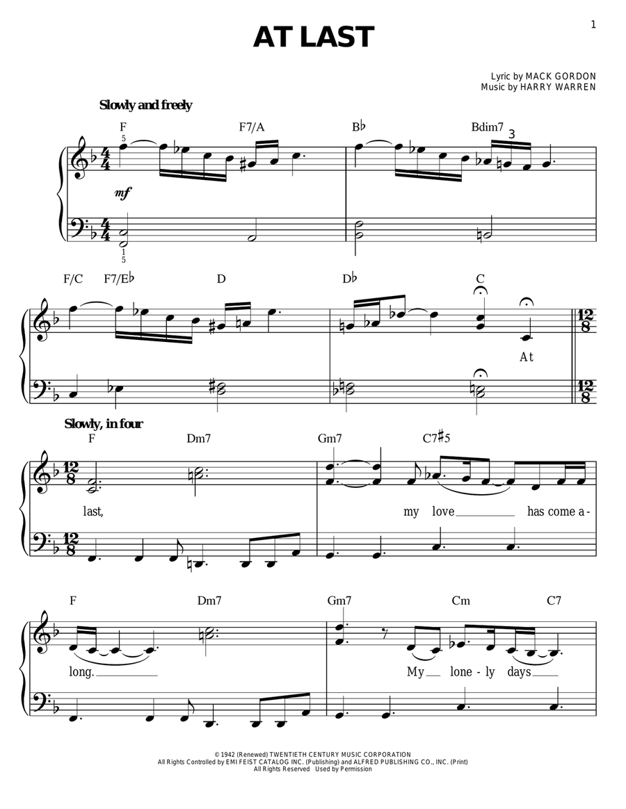 At Last At Last Easy Piano scores gallery preview page 1