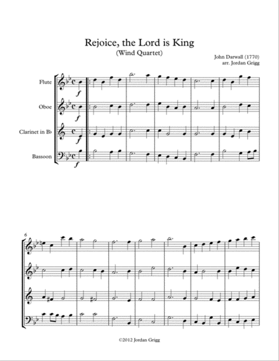 Rejoice, the Lord is King (Wind Quartet) Woodwind Quartet scores gallery preview page 1