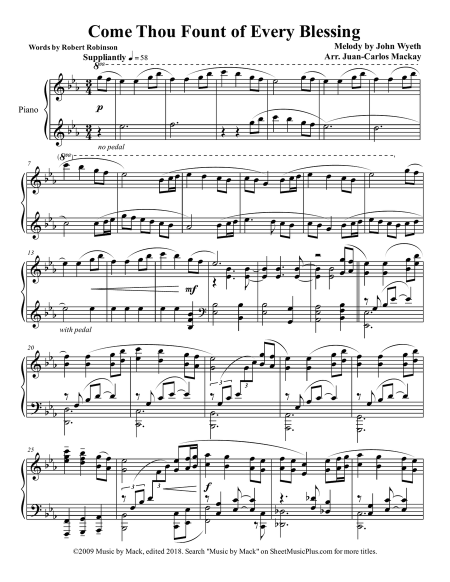 Come Thou Fount of Every Blessing Piano Solo scores gallery preview page 1