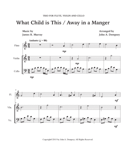Christmas Medley (What Child is This / Away in a Manger): Trio for Flute, Violin and Cello image number null
