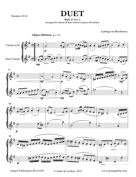 Beethoven: Duet WoO 27 No. 2 for Clarinet & Bass Clarinet image number null
