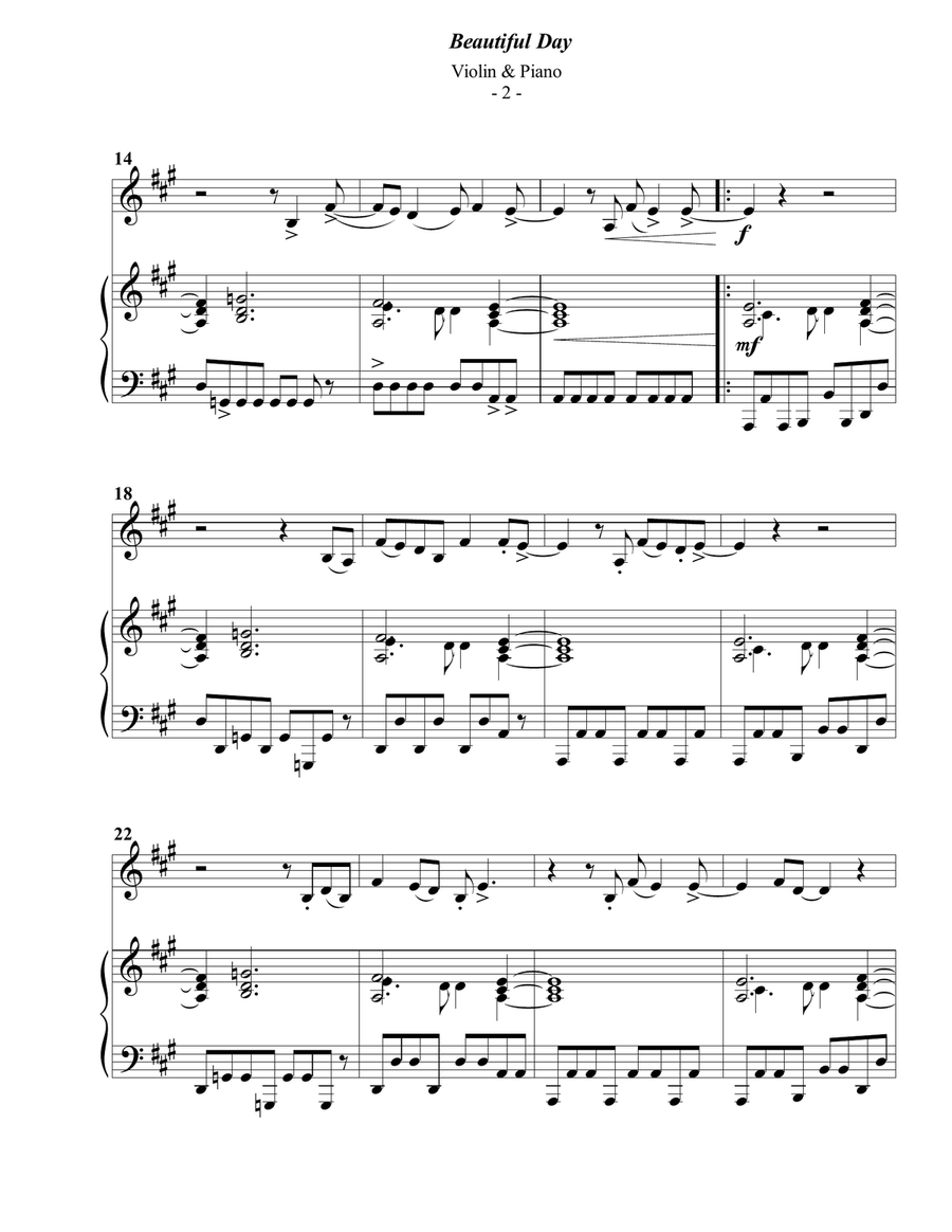 Beautiful Day Violin Solo scores gallery preview page 2
