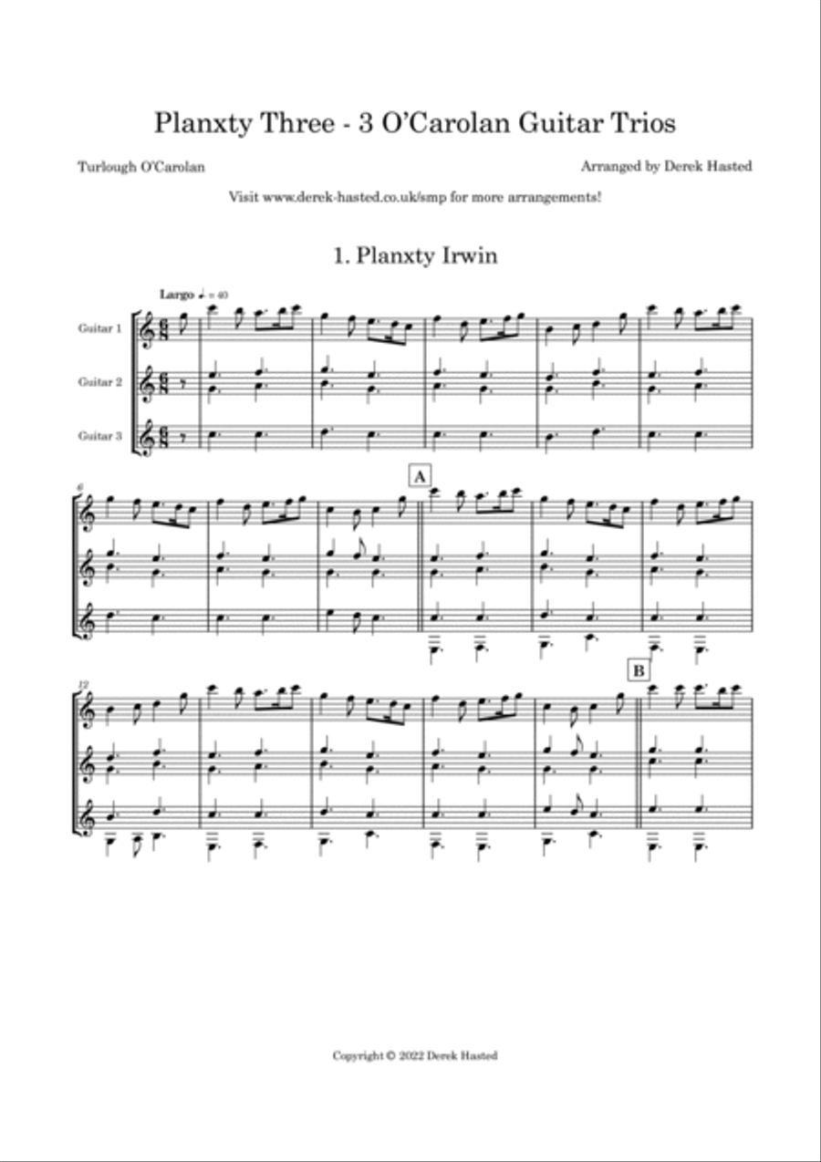 Planxty Three - 3 easy O'Carolan pieces for 3 guitars/large ensemble image number null