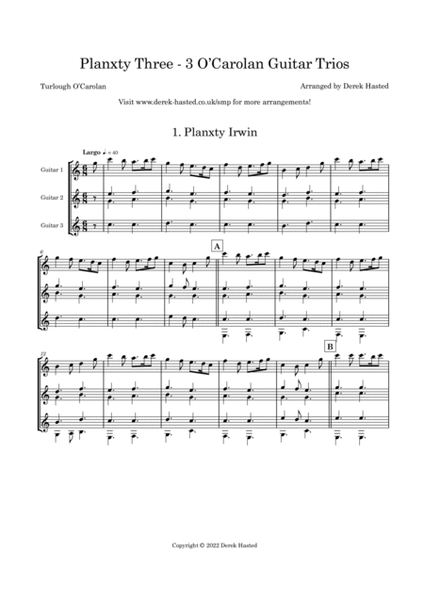 Planxty Three - 3 easy O'Carolan pieces for 3 guitars/large ensemble image number null