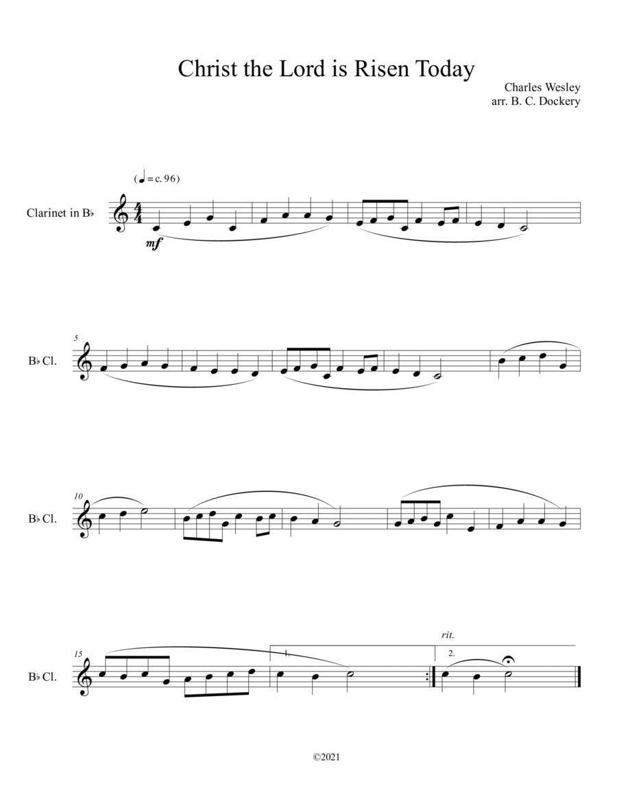 Christ the Lord is Risen Today (Clarinet Solo) B-Flat Clarinet scores gallery preview page 1