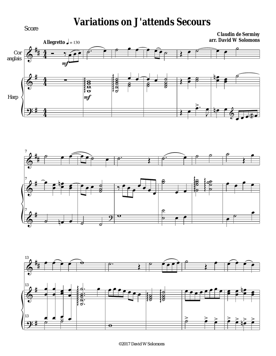 Variations on J'attends secours for cor anglais and harp English Horn scores gallery preview page 1