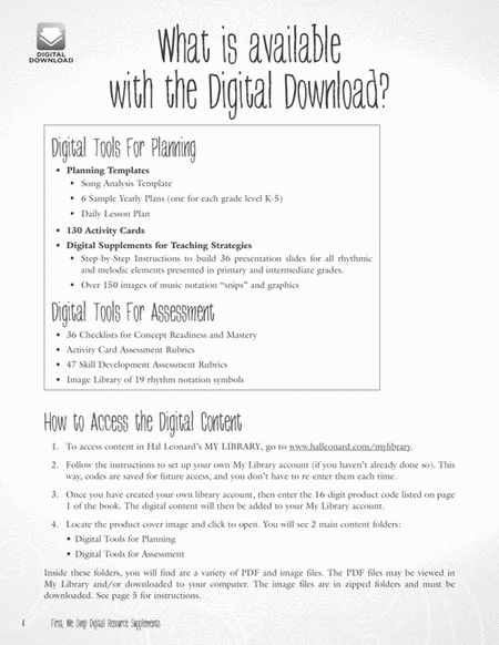 FIRST, WE SING! Digital Resource Supplements