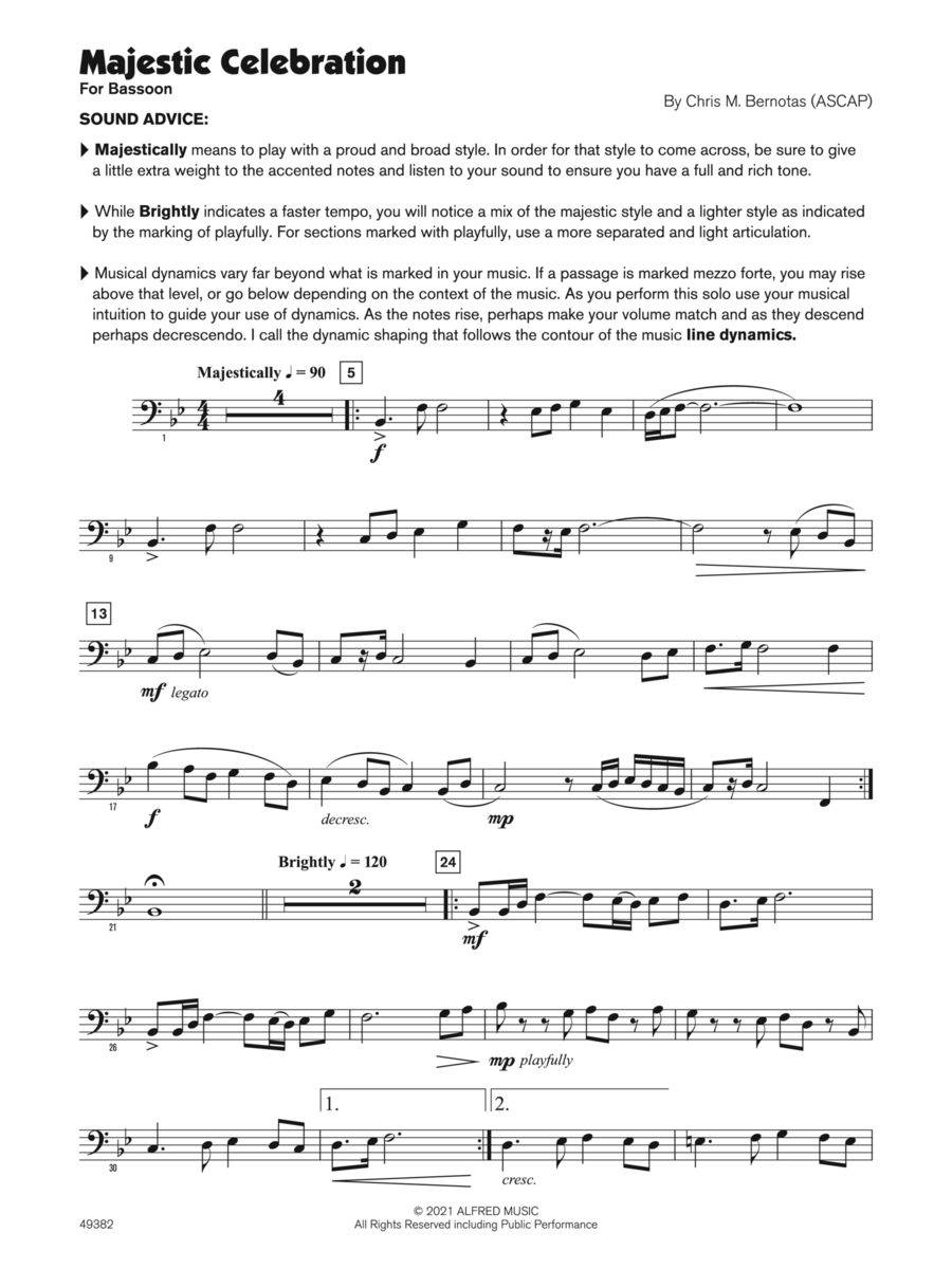 Majestic Celebration (Sound Innovations Soloist, Bassoon) Small Ensemble scores gallery preview page 1