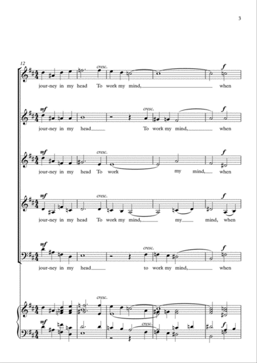 Sonnet 27 - Weary With Toil - Choir SSAAB 3-Part scores gallery preview page 3