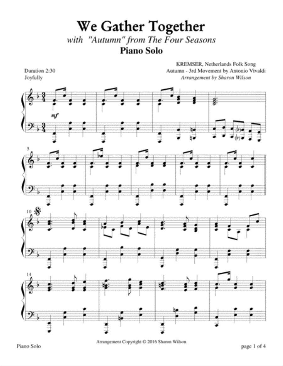 The Four Seasons Hymn Medleys: We Gather Together Piano Solo scores gallery preview page 1