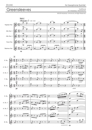 Greensleeves [Saxophone Quintet] - Score Only