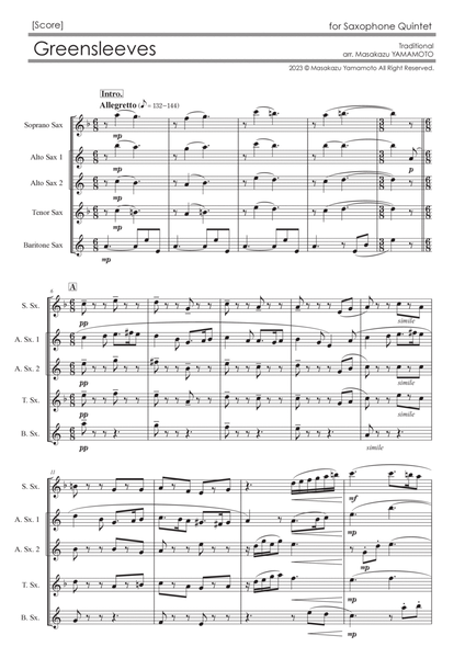 Greensleeves [Saxophone Quintet] - Score Only image number null