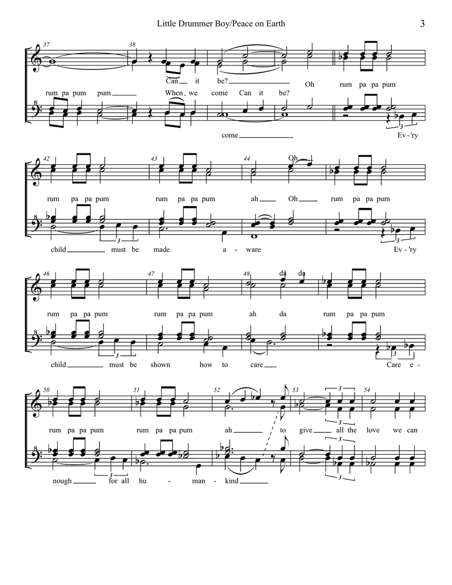 Medley: The Little Drummer Boy with Peace On Earth SSAA scores gallery preview page 3