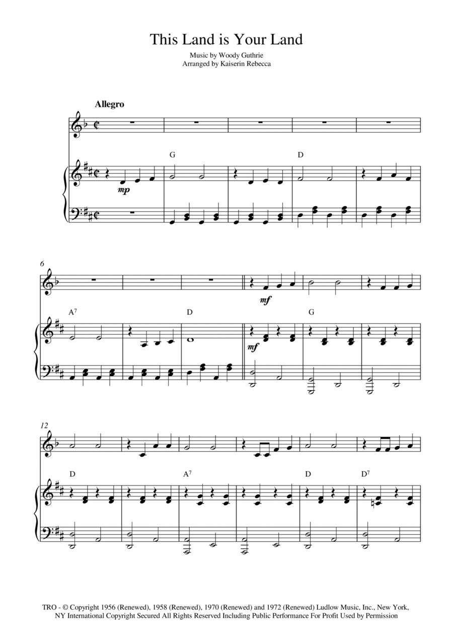 This Land Is Your Land Clarinet Solo scores gallery preview page 1
