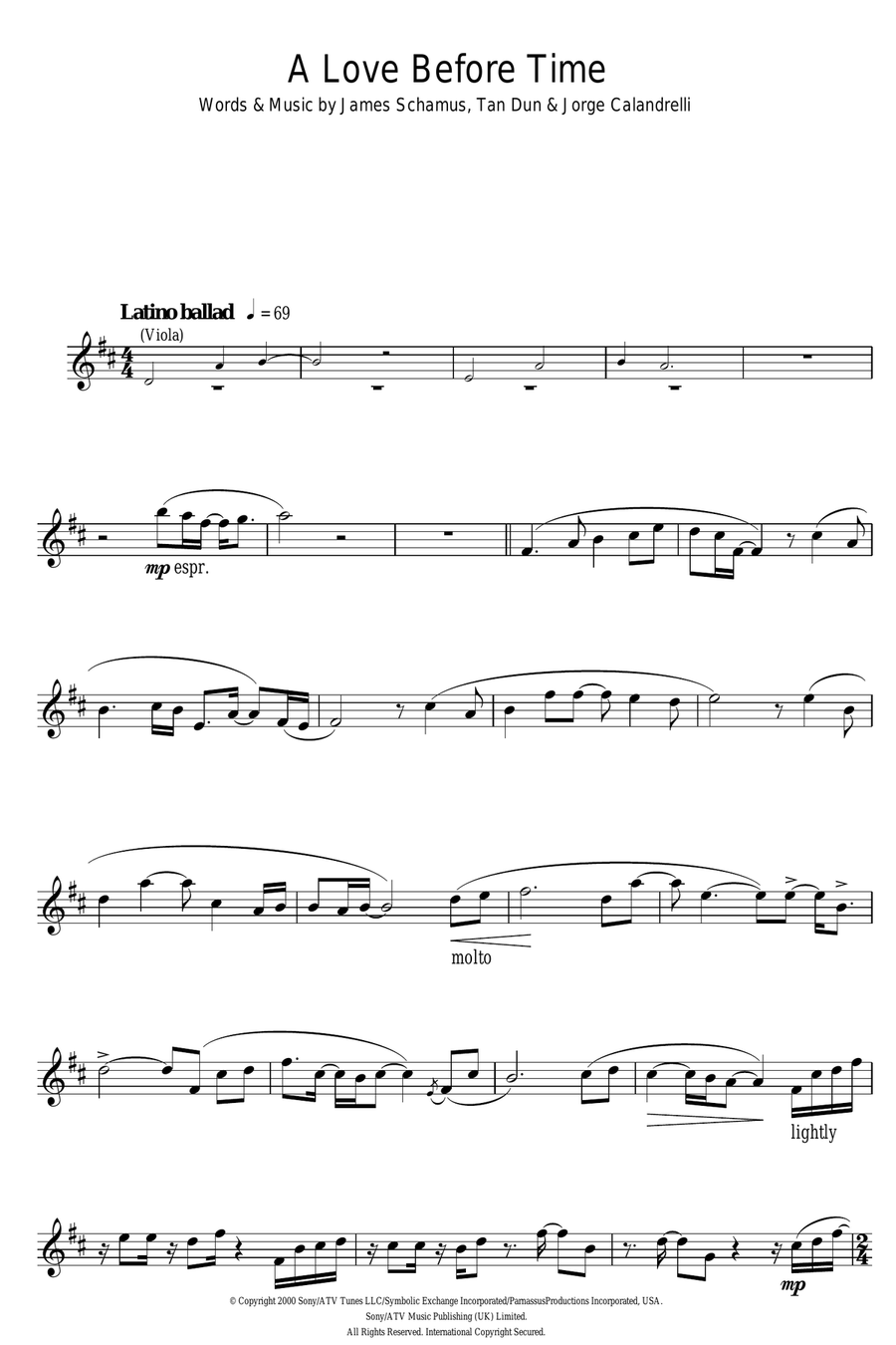 A Love Before Time (from Crouching Tiger, Hidden Dragon) Alto Saxophone scores gallery preview page 1