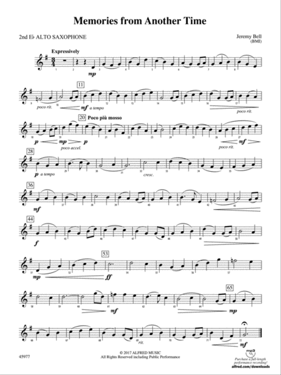 Memories from Another Time: 2nd E-flat Alto Saxophone Concert Band scores gallery preview page 1