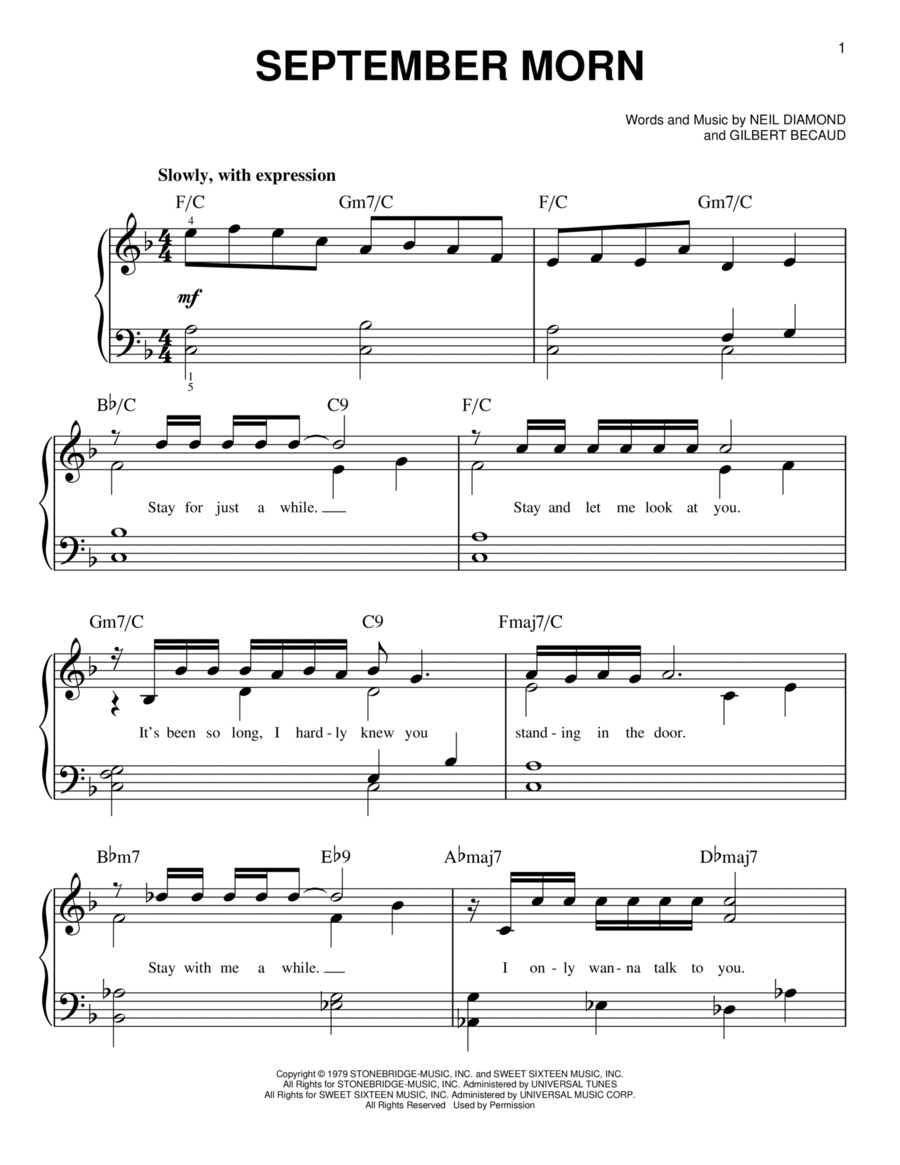September Morn September Morn Easy Piano scores gallery preview page 1