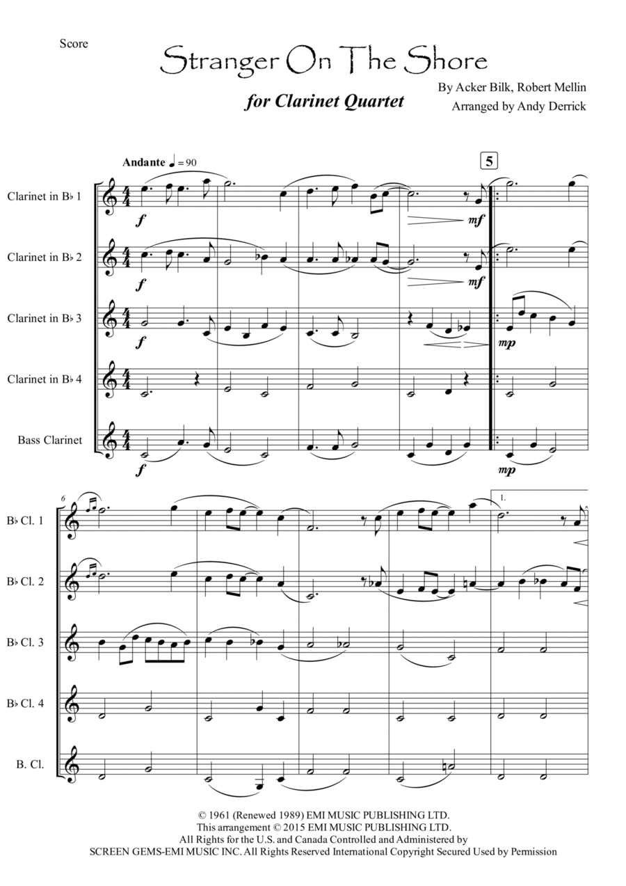 Stranger On The Shore Woodwind Quartet scores gallery preview page 1